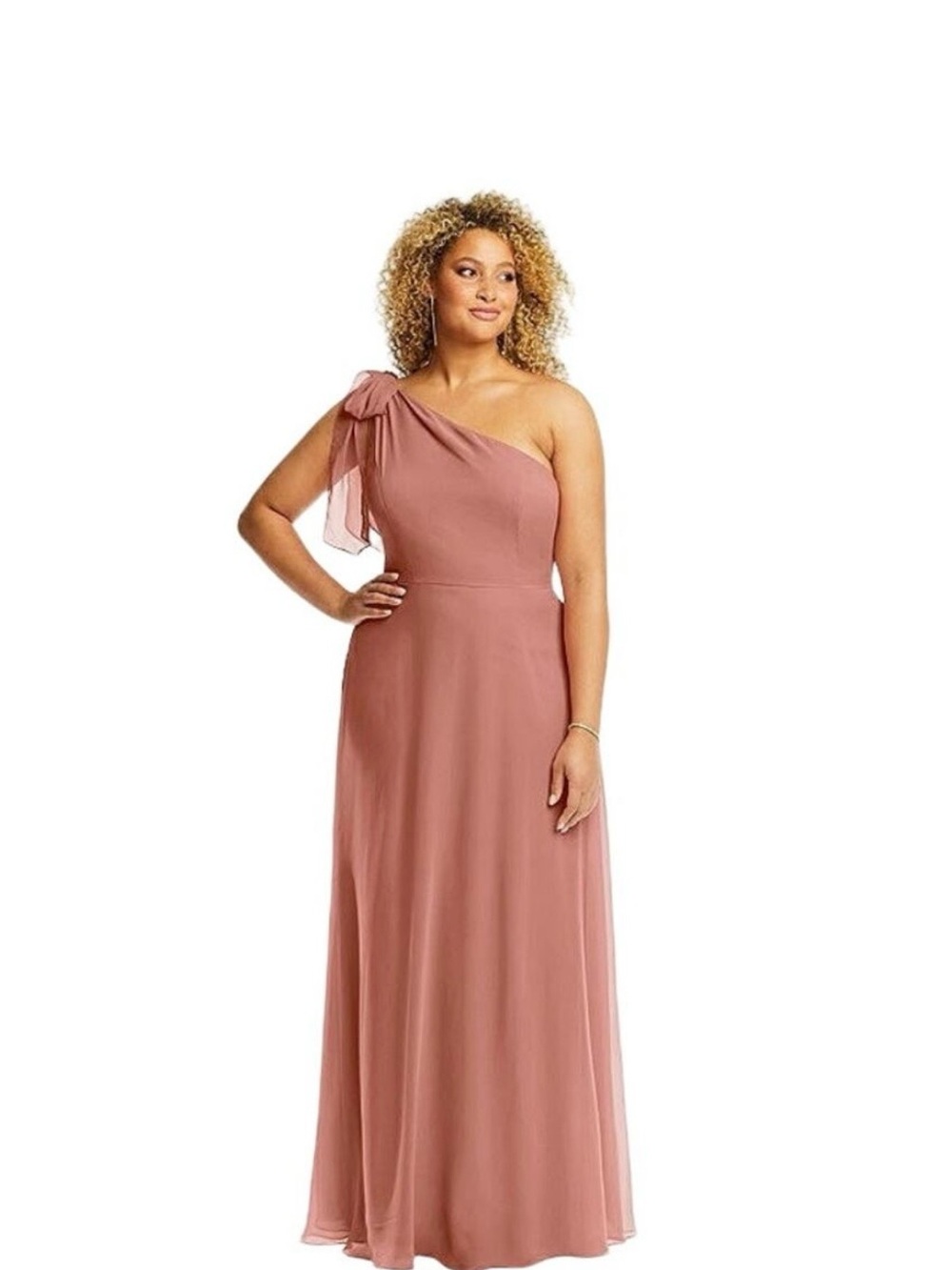 After Six Draped One-Shoulder Maxi Dress Evening Gown Bow Desert Rose 12 NWT
